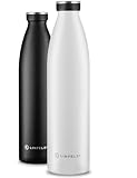 LINFELDT® 1L Trinkflasche Edelstahl Isoliert 24H Auslaufsicher + Sprudel - 1000ml Wasserflasche geignet für Sport und Kohlensäure - 24H Kalt & 12H Heiß - BPA Frei - Ergonomisch in Weiß