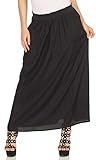 ONLY Damen Maxi Falten Rock | Einfarbiger Plissee Skirt mit Gummizug | Wadenlanges Basic ONLVENEDIG, Farben:Schwarz, Größe:L