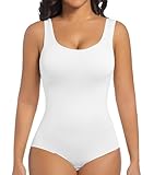 ONEW Shapewear Damen Body Shaper Bauchweg Miederbody Figurformende Tank Top Taillentrainer Sculpting Bodysuit Weiß M