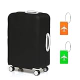 Kofferschutzhülle L, Elastische Koffer Cover für 26-28 Zoll, Waschbar Kofferhülle L Schwarz Koffer Abdeckung, Reise Kofferüberzug Schutzhülle mit 2 Gepäckanhängern für Reisegepäck, Trolleys und Koffe