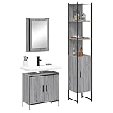 QJBSAVVA 3-TLG. Badmöbel-Set Grau Sonoma aus Holzwerkstoff mit Spiegelschrank Waschbeckenunterschrank & Badezimmerschrank Platzsparend & Stauraum für Moderne Badezimmer