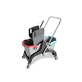 Hypafol Profi Putzwagen Reinigungswagen Gewerbe Black Edition | 2x25l Wischeimer mit Trennwand & ergonomischen Griffen | Kunststoff Putzeimer mit Presse zum Boden wischen oder als Putzset für Haushalt