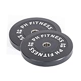 PH Fitness Bumper Plates Olympic Rubber Gewichtsscheiben Set -50mm Durchmesser - Schwarz, Gewichtsscheiben für Gym, Home Gym Set für Gewichtheben & Krafttraining (SET 15 KG - 2 x 15 kg)