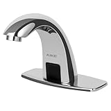 AIKE AK7500 Berührungsloser Wasserhahn Badezimmer, Automatischer Sensor Wasserhahn Einlochmontage mit Abdeckplatte für Gewerbliche Waschräume, Chrom