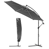 VOUNOT Ampelschirm 300 cm, Sonnenschirm mit Kurbelvorrichtung, Kurbelschirm mit Schutzhülle, Sonnenschutz UV-Schutz, Gartenschirm Marktschirm, Grau