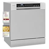 Exquisit Tischgeschirrspüler GSP508-030D silber | Spülmaschine 55 cm freistehend | Kleiner Geschirrspüler 8 Maßgedecke | Tischspülmaschine LED Display