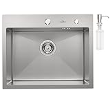 Auralum Spülbecken Edelstahl Eckig, Küchenspüle 55x45cm,...