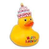 PhiLuMo Gelbe Badeente Happy Birthday/Quietscheente mit Geburtstagstorte - 10 x 13 cm