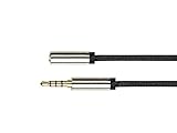 PYTHON Series PREMIUM Audio AUX 3,5 mm Klinkenverlängerung 4-pol - 2m - Vollmetallstecker mit 2mm Stufe für Schutzhüllen an Buchse - vergoldete Anschlüsse - KUPFERLEITER - Textilgeflecht - SCHWARZ