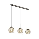 Lindby Esstisch Pendelleuchte/Hängeleuchte Glas Metall, Hängelampe 3x E27 max. 60W, ohne Leuchtmittel, Wohnzimmer, Glasleuchte amberfarben