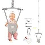 FUNLIO Baby Türhopser mit Deckenhaken für 6–24 Monate, Baby Hüpfschaukel für Drinnen und Draußen, Kleinkind Türhopser mit Verstellbarer Kette, einfach zu Montieren und Aufzubewahren - Grau