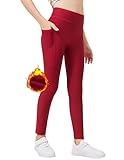 Arshiner Leggings für Mädchen Rot Thermo-Leggings Festlich Dünn Fleece Hosen Kinder Sportleggings Jogginghose Turnhose Weihnachten 130/7-8 Jahre