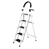 Homewell Trittleiter 5 Stufen klappbar, Klappleiter mit Anti-Rutsch Pedal, leichte und tragbare Trittleiter, Kompakte Haushaltsleiter Stehleiter für Haushalt Küche, Büro, Vorratskammer