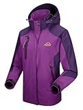 donhobo Damen Regenjacke Wasserdicht Atmungsaktiv Winddichte Funktionsjacke Outdoor Wandern Jacke Softshelljacken Mäntel mit Abnehmbare Kapuzen (Lila, XXL)