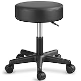 TRESKO Rollhocker höhenverstellbar Schwarz bis 150 kg | Hocker Drehhocker 10 cm Dicke Polsterung 47-60 cm Sitzhöhe | Arbeitshocker Bürohocker 360° drehbar mit Rollen