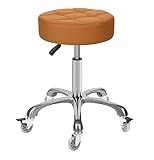 McDooFly Verstellbarer robuster Hocker – Rollhocker mit feststellbaren Lenkrollen – Drehhocker, rückenfreier Stuhl für Schönheit, Friseursalon, Spa, Zuhause, Küche, Büro, Geschäft, Massage (Kamel,