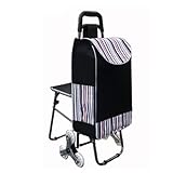 Einkaufstrolley mit 6 Rädern, zusammenklappbar, mit Sitz, robuster Einkaufswagen für Senioren, Treppensteiger, 150 kg Kapazität, tragbare Handkarre für Reisen und Camping (Schwarz 3)