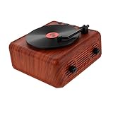 CIYODO Retro Funklautsprecher im Vintage Schallplattenspieler Design Kabelloser Tragbarer Mini Plattenspieler mit Holzmaserung Kompakt für Büro Zuhause Party Kreative Retro-Dekoration
