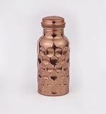 Buyerwell 100% reines Kupfer-Diamant gehämmerte Wasserflasche 17 oz Kupferflasche Wasser mit Deckel,Ayurvedische Kupfer-Wasserflasche,Kupferwassergefäß,klein,auslaufsicher