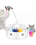 PETTOM 3 in 1 Katzenspielzeug Elektrisch, Mute Interaktives Katzenspielzeug mit Federn & Ballübungs Katzenspielzeug & Rotierender Schmetterling, Selbstbeschäftigung Katzen-Teaser-Spielzeug für Katzen