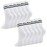 Utensilsto 6 Paare Damen Socken Weiß Sportsocken Tennissocken Sport Socken mit Streifen Baumwolle Socken Damen