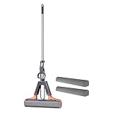 Wischmopp, Schwammwischer Mit 110cm Stiel Saugfähig Bodenwischer Mit 2 Schwammköpfe, Selbstwringender Bodenreinigungs Mopp Für Laminat,Hartholz Böden Reinigung