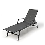 LIFEZEAL Gartenliege Rattan, Sonnenliege mit Verstellbarer Rückenlehne & Armlehnen, Terrassenliege aus PE-Rattan & Metall, Liegestuhl für Strand, Pool, Terrasse, Balkon, Belastung 150 kg