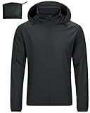 33,000ft Leichte Regenjacke Herren Wasserdicht Atmungsaktiv -Männer Dünne Outdoor Jacke Faltbar Windbreaker Wanderjacke Laufjacke zum Reisen Wandern Golf Schwarz M