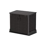 Duramax Cedargrain StoreAway 850L Kunststoff-Gartenhaus - Outdoor-Gartenhaus, Mülltonnenbox, Solide Konstruktion, ideal für Werkzeuge, BBQs und Mülltonnen 2x 120L, 130 x 74 x 110 cm, Dunkelbraun