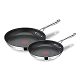 Tefal Jamie Oliver Cook´s Direct On 2-teiliges Bratpfannen-Set E304S2 | 24, 28 cm | Induktionsgeeignet | Spülmaschinengeeignet | Thermo-Signal-Technologie | Edelstahl/Schwarz