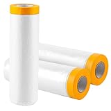 WOPPLXY 3 Rollen Abdeckfolie mit Klebeband, 270cm x 20m Malerfolie, Transparent PE-Folie mit Gelb Papier Maler Abdeckfolie zum Staubschutz, Lackieren von Autowänden