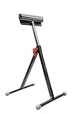 kwb Klappbarer Rollen-Auflagebock mit hochwertiger Führungsrolle - Höhenverstellbar 680-1100 mm - Ideal für Zuschnittarbeiten auf Tischkreissägen und Kapp- und Gehrungssägen