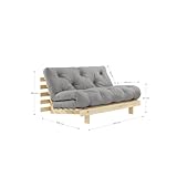 KARUP DESIGN Roots 2 sitzer Futon Schlafsofa im skandinavischen Stil Sofa mit Schlaffunktion im Natur Holz mit Grau Matratze 140 x 200, Gestell: nordische Kiefer FSC-zertifiziert, 20 x 140 x 200