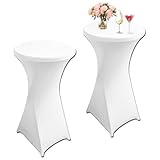 DYOUen 2 Stück Stretch Stehtisch Hussen, Elastische Hussen für Stehtische Ø 80 – 85 cm Weihnachten,Maschinenwaschbar bis 40°C Bar Counter, Runde Tisch Hochzeit, Geburtstagsfeier (Weiß，80 x 110cm)