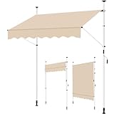 Yaheetech Klemmmarkise 200cm Breit Balkonmarkise mit Handkurbel Sonnenschutz ohne Bohren Sonnenmarkise höhenverstellbar Markise mit Gestell wasserdicht, Beige