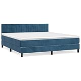 Hommdiy Boxspringbett, Bett mit Matratze Kopfteil, Doppelbett Bettgestell mit Lattenrost, Polsterbett Bettrahmen, Samt,Dunkelblau, 160x200 cm,Muster 5