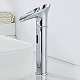 Retro-Sensorarmaturen für Waschbecken, Warm- und Kaltwasserhähne, Wasserfall-Waschtischarmaturen, automatischer Sensor, berührungsloser Badezimmer-Waschtischarmatur, Wasserfall-Mischbatterie, Chrom,