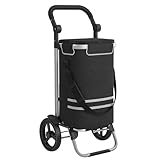 SONGMICS Einkaufstrolley, Trolley, Einkaufswagen mit Kühlfach, groß, 35 Liter, klappbar, Einkaufstasche mit Rollen, Tasche abnehmbar, schwarz KST03BK