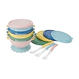 Badabulle Funcolor Bowls - Set aus 5 Breischalen & 3 Babylöffel, hermetischer Verschluss, rutschfester Saugnapf