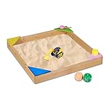 Relaxdays Sandkasten, 4 Bunte Ecksitze, Sandkasten-Bausatz, Tannenholz, Sandkiste, Natur, 12 x 90 x 90 cm