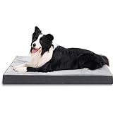 Jaspuriea Orthopädisches Hundebett Grosse Hunde mit Wasserdichtem Abnehmbarem Bezug, Rutschfestem Waschbar Hundebetten, Deluxe-Flanell Bequeme Hundekissen, Grau, 90x60x9 cm