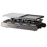 Black+Decker – Raclette| 8 Personen| Platten 21 x 21 cm| Regulierbare Temperatur| 1400 W| Umkehrbare und antihaftbeschichtete Platte| Naturstein| Zubehör inklusive| PFOA-frei