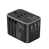 Reiseadapter Weltweit，Reisestecker 35W Schnellaufladung，Travel Adapter mit 1PD, 1USB C, 3USB und AC Steckdose, Internationaler Reiseadapter für US EU UK AUS über 150 Länder
