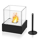 XMTECH Bioethanol Tischkamin Tischfeuer mit Deko Klein Steinen Glas Edelstahl Basis, Tragbarer Feuerschale Tischfeuer sauber brennender Bio Ethanol Kamin für Outdoor Indoor Balkon Garten Deko, Type D