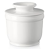 DOWAN Keramik Butterdose, Französische Butterdose mit Wasserkühlung, Butterglocke mit Deckel, Buttertopf für frische und streichfähige Butter - Weiß