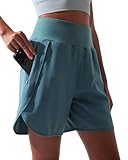 BebreezChic Sporthose Kurz Damen Sommer Hohe Taille Sport Shorts 2 in 1 mit Tasche Schnelltrocknende Running Shorts Fitness Yoga Kurze Hose