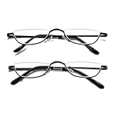 Hubeye 2 Pack Halbmond Lesebrille aus Metall für Damen und Herren Halbrahmen Lesehilfe Ultraleichte Federscharnier Schmal Sehhilfe 1.75