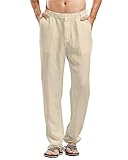 LVCBL Herren Freizeithose Lang Leinenhose Leicht Sommerhose Männer Yogahose Khaki 2XL