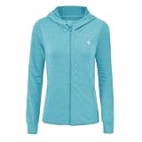 donhobo Damen Langarm Fitness Laufjacke voll Reißverschluss Sportjacke Leichte Atmungsaktiv Kapuzenjacke mit Daumenloch und Seitentasche (Himmelblau, M)