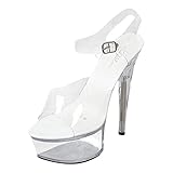 2026 Super High Heels Fine mit Plateau-Sandalen, transparente Kristallschuhe, 15 cm, farblos, 38 EU